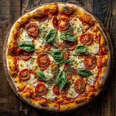 Sunlit Rustic Margherita Pizza: Crispy Crust, Melted Cheese, Fresh Basil
