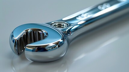 Highlighting the polished chrome surface and ergonomic design of a socket wrench, poised for precise mechanical adjustments. - obrazy, fototapety, plakaty