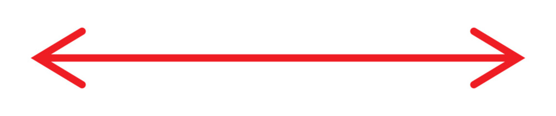 Horizontal dual thin long straight double ended red thin arrow. Red pointer, direction, position symbol and double arrow icon. 11:11