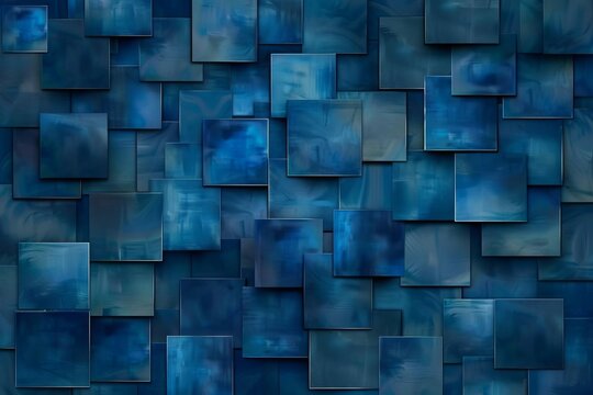 Abstract geometric pattern with dark blue squares and rectangles, seamless mosaic background illustration