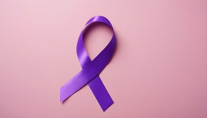 World cancer awareness day concept with purple ribbon on pink background
