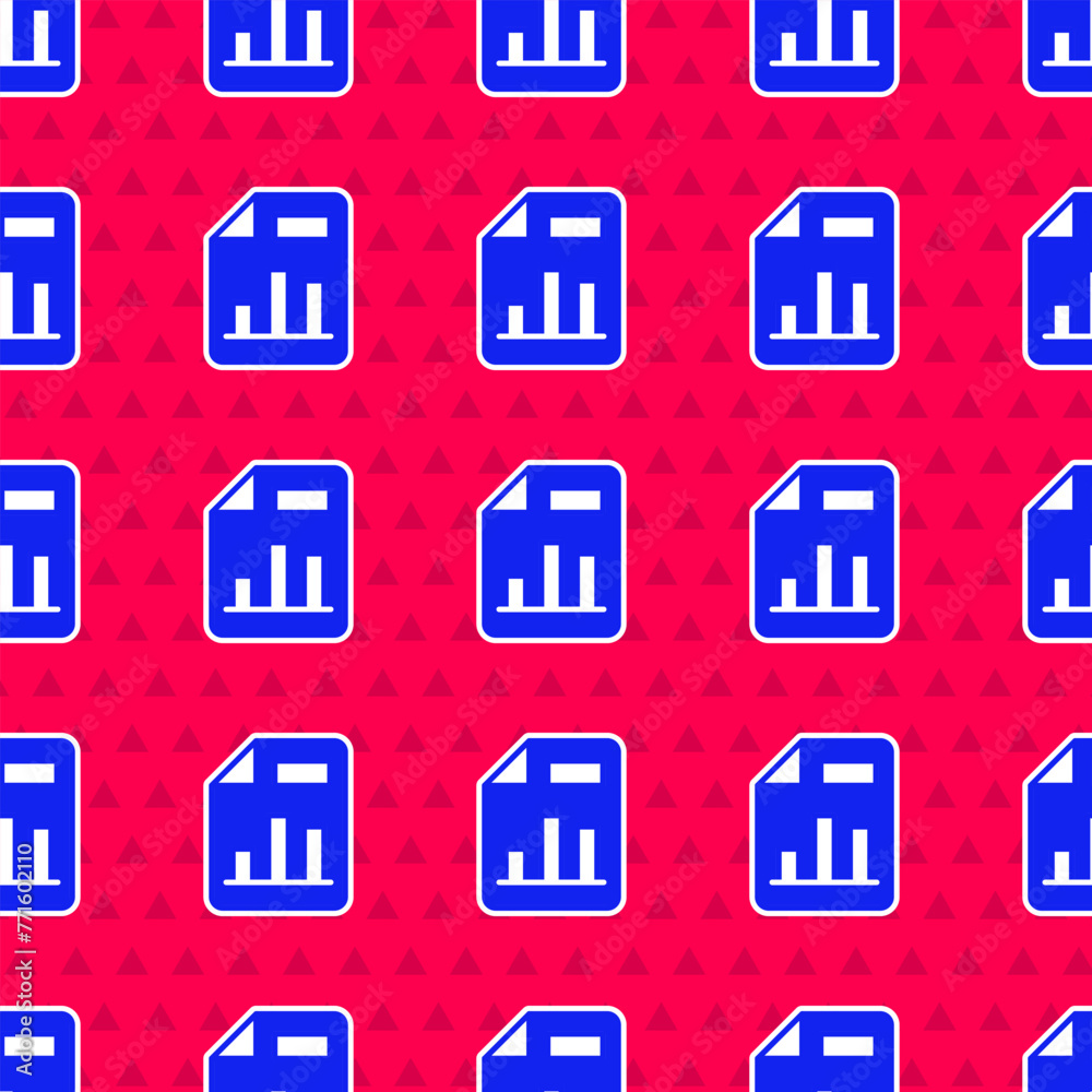 Poster blue document with graph chart icon isolated seamless pattern on red background. report text file ic