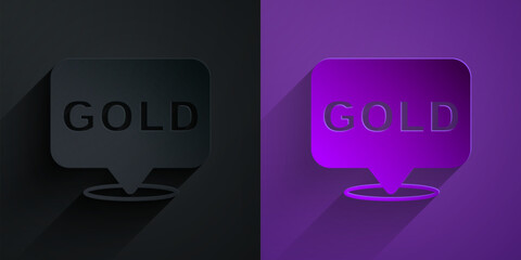 Paper cut Gold bars icon isolated on black on purple background. Banking business concept. Paper art style. Vector