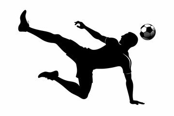 Fototapeta na wymiar Bicycle kick on football player black silhouette design.