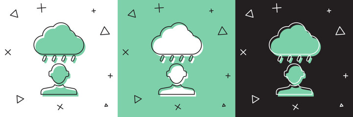 Set Depression and frustration icon isolated on white and green, black background. Man in depressive state of mind. Mental health problems. Vector