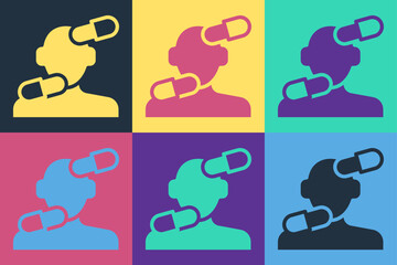 Pop art Sedative pills icon isolated on color background. Vector