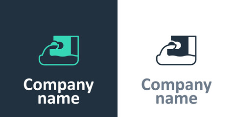 Logotype Wastewater icon isolated on white background. Sewer pipe. From the pipe flowing liquid into the river. Logo design template element. Vector