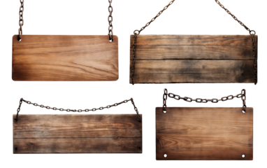 Set of wooden hanging signs, cut out