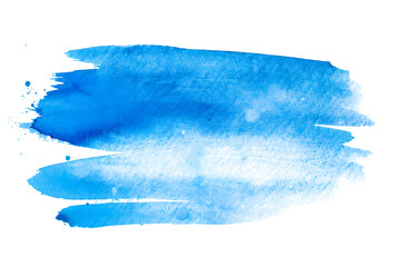 Blue watercolor brush stroke on white background.