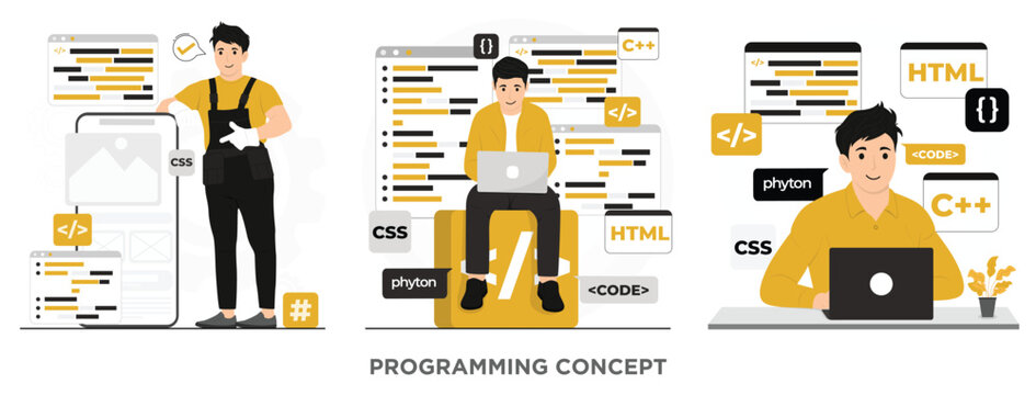 Flat vector programming and coding concept illustration