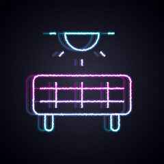 Glowing neon line Solar energy panel icon isolated on black background. Vector