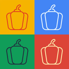 Pop art line Bell pepper or sweet capsicum icon isolated on color background. Vector