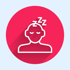 White line Dreams icon isolated with long shadow background. Sleep, rest, dream concept. Resting time and comfortable relaxation. Red circle button. Vector