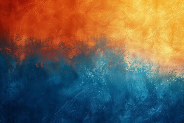 Abstract orange and blue gradient background, shiny light effect, grungy noise texture, empty space for text, digital art