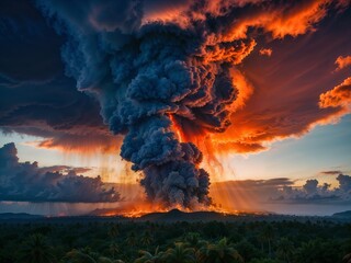 Fototapeta premium Epic volcanic eruption on a tropical island