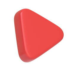 Red play button triangle icon isolated on a white background, representing media playback. 3D icon, sign and symbol. Side view. 3D Render Illustration