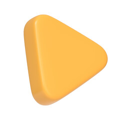 Yellow play button triangle icon isolated on a white background, representing media playback. 3D icon, sign and symbol. Side view. 3D Render Illustration