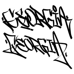 GEORGIA letter the country name on the world digital illustration graffiti handstyle signature symbol tags painting with black and white color