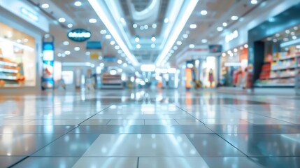 Shopping mall, department store interior with the supermarket for background banner with copy space, illustration, Abstract blurred image