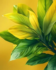 Fototapeta na wymiar plant branch on yellow background