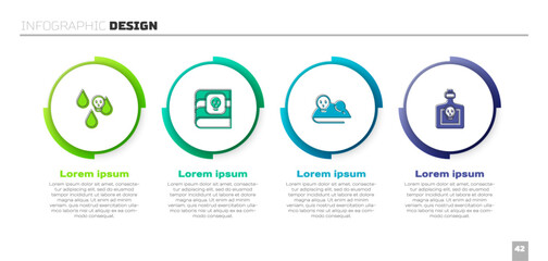 Set Acid rain, Book about poisons, Experimental mouse and Bottle with potion. Business infographic template. Vector