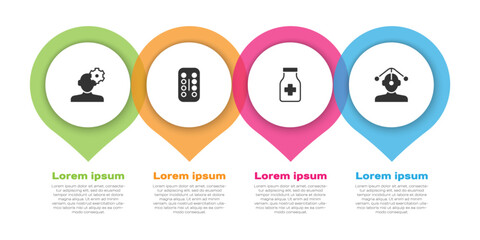 Set Solution problem in psychology, Sedative pills, and Hypnosis. Business infographic template. Vector