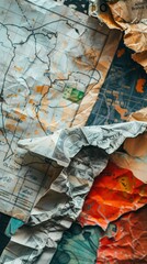 Detailed shot of crumpled currency against a backdrop of recession graphs, a narrative of financial failure