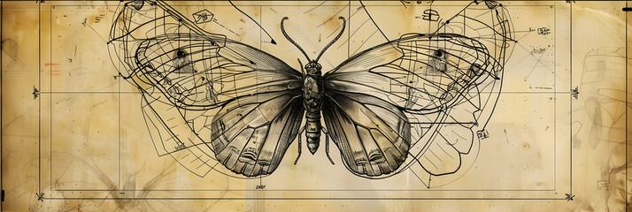 A Drawing of Butterfly on an Old Background