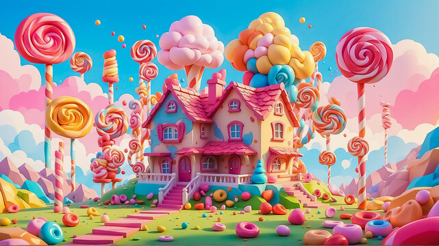 Sugar-Coated Dreams. Enchanting Candyland Wonderland with Lollipops, Gumdrops, palace and Candy Canes. Indulge in the Magic of Candyland - Where Every Sweet Craving Comes to Life
