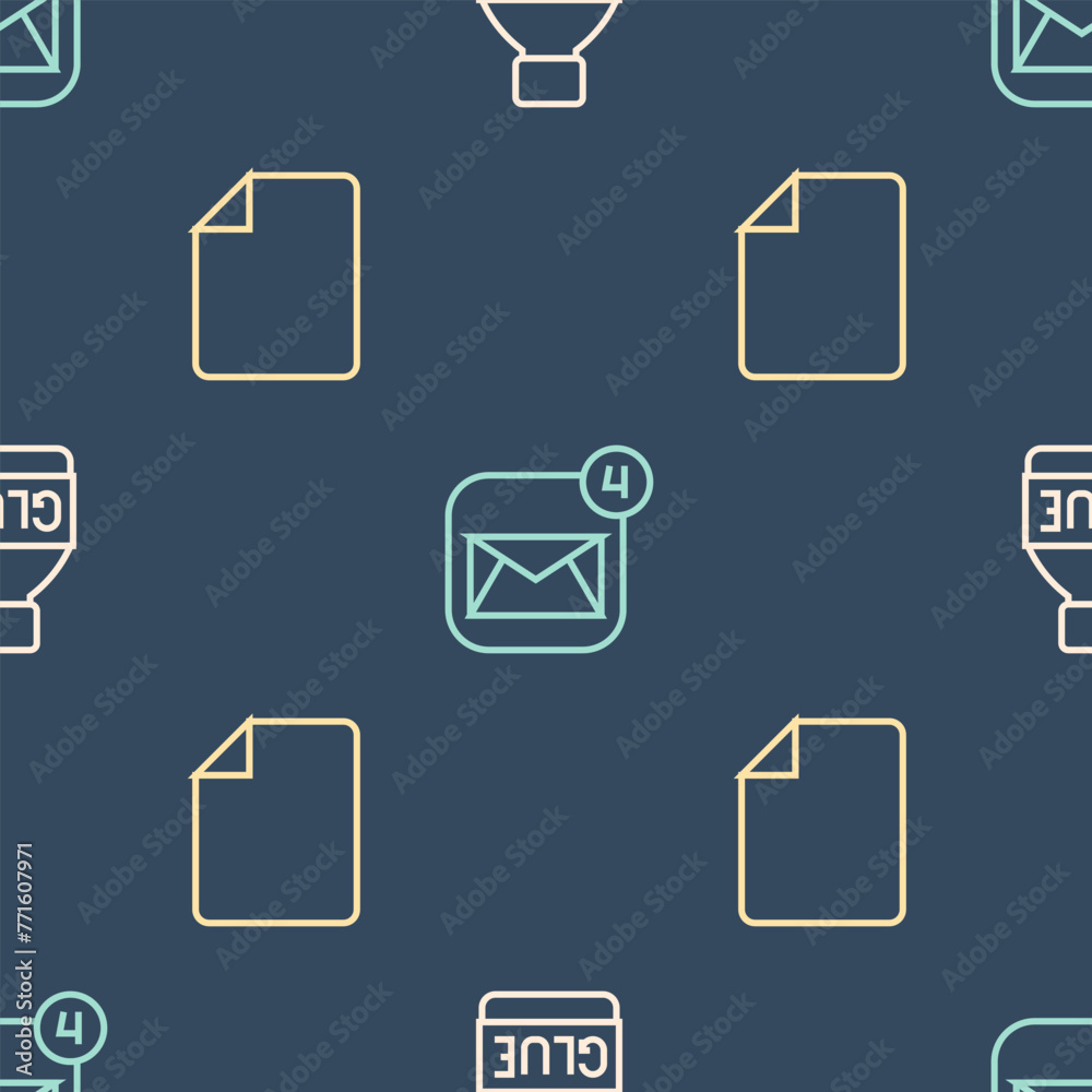 Poster set line glue, file document and envelope on seamless pattern. vector