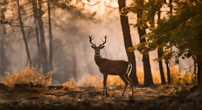Deer in a forest fire.
