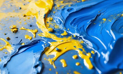 background. abstract blue and yellow oil paint splash design