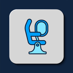 Filled outline Airplane seat icon isolated on blue background. Vector