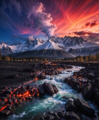 Naklejka premium Epic volcanic eruption in the north