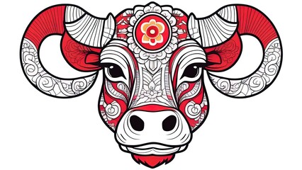 Obraz premium bull illustration, logo. Banner Happy Chinese New Year 2033. bull of asian elements. Chinese new year 2021 year of the ox, trade is profitable and business is booming.