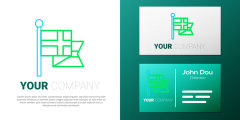 Line Flag of England on flagpole icon isolated on white background. Colorful outline concept. Vector