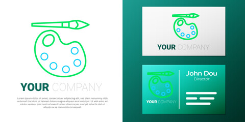 Line Paint brush with palette icon isolated on white background. Colorful outline concept. Vector