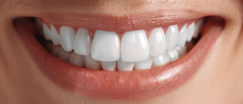 A Close-up of a womans smile showing healthy white teeth