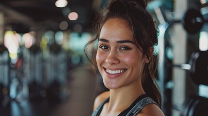 A fit and healthy young woman smiling at the gym
