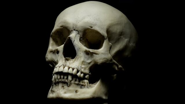 The human skull rotates on its axis. Smooth rotation.
