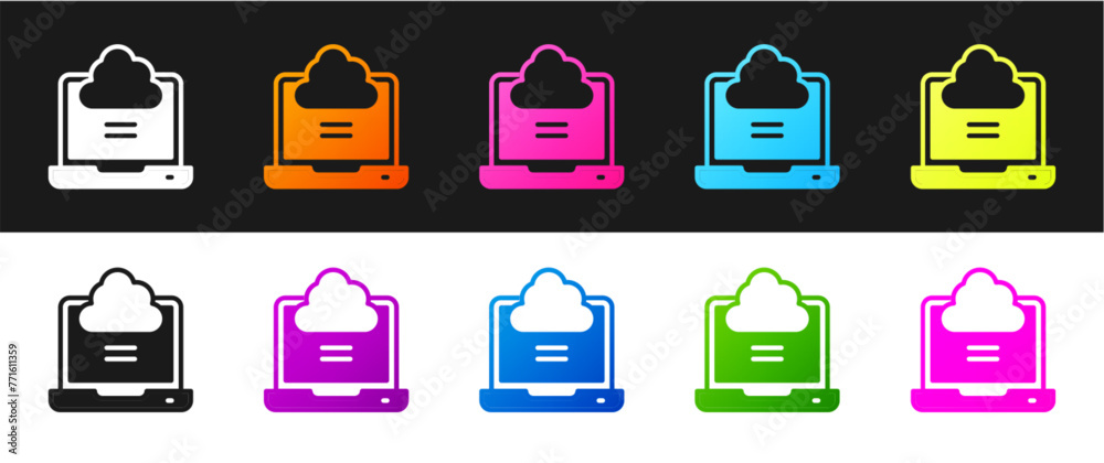 Poster set network cloud connection icon isolated on black and white background. social technology. cloud c