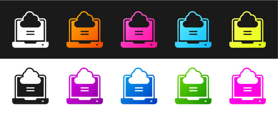 Set Network cloud connection icon isolated on black and white background. Social technology. Cloud computing concept. Vector