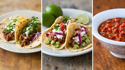 Transport your taste buds to the streets of Mexico with vibrant tacos and tangy salsas that pack a punch of flavor.
 - obrazy, fototapety, plakaty
