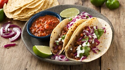 Transport your taste buds to the streets of Mexico with vibrant tacos and tangy salsas that pack a punch of flavor.
 - obrazy, fototapety, plakaty