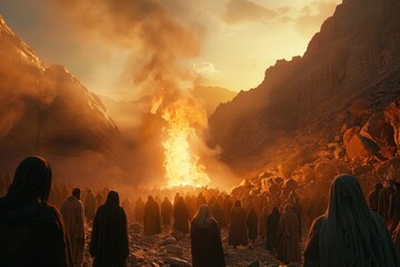Gods appearance to Moses at the burning bush in the desert on Mount Sinai, Generative AI - obrazy, fototapety, plakaty