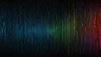 Dark abstract technology background with rainbow stripes of computer data IT web coding style lines in multi colors on black background