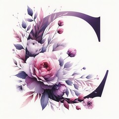 Aesthetic Watercolor Floral Design of the Letter C – Initial Letter C Logo with Flower Embellishments