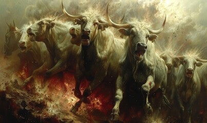 Dead cattle seven plagues of Bible Revelation book, Generative AI