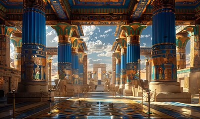 Interior of a royal palace castle of Egyptian empire in ancient times background, Generative AI - obrazy, fototapety, plakaty
