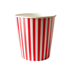 Red and white striped paper cup isolated on transparent background.